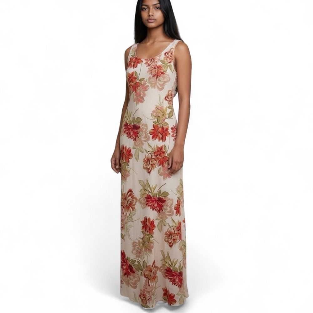 Paper Heart Dress Womens Floral Linen Sleeveless Maxi Pink Mauve Rose XS